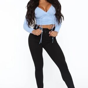 Light Blue Ruched Long Sleeve Top